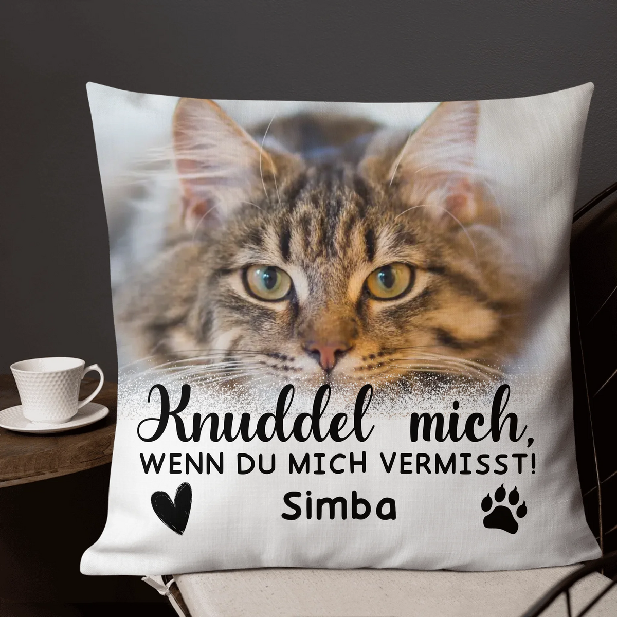 Personalisiertes Kissen: Katzenkissen "Drück mich" - individuelles Premium Fotokissen | Personalize Palace