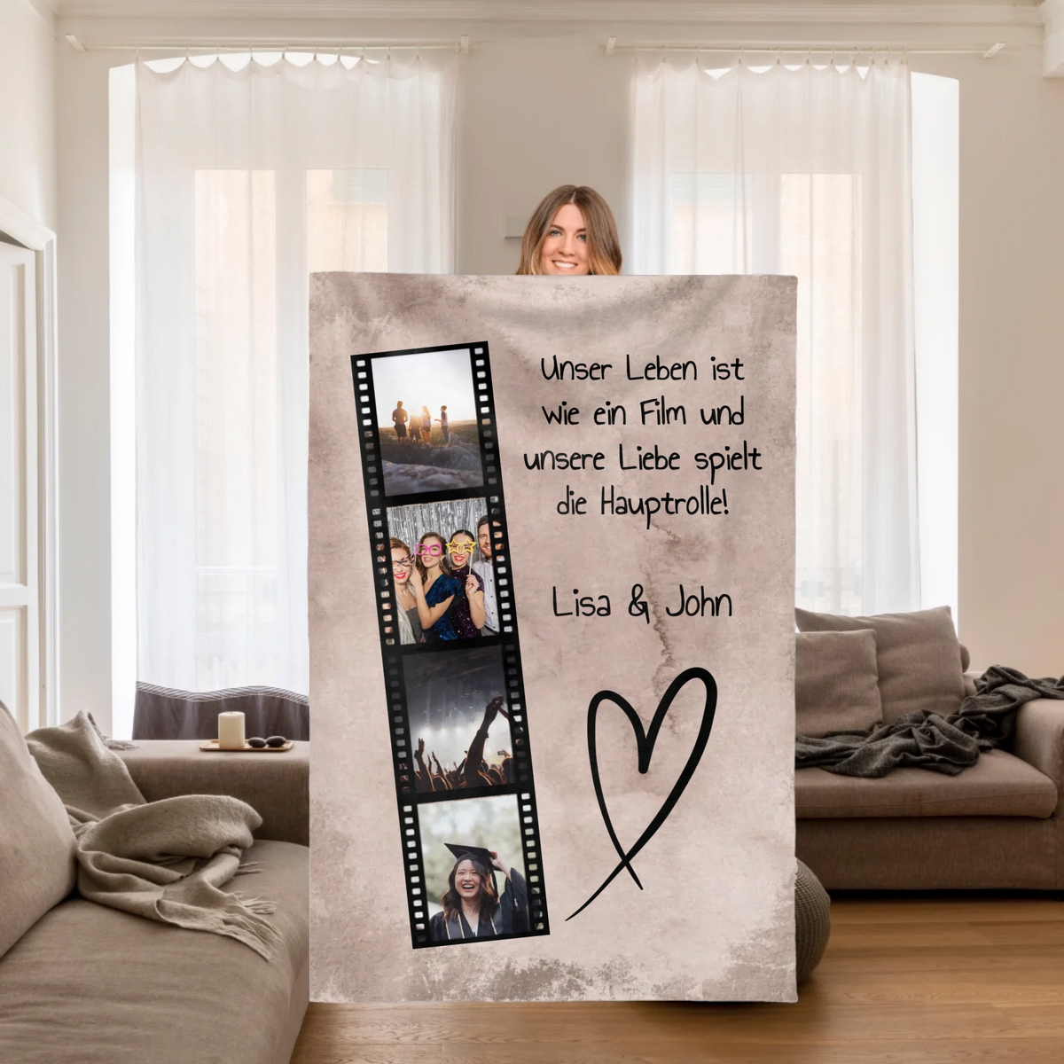 Personalisierte Decke: Fotorolle, Fotobox, Fotodecke, Leben, Liebe, Film - Individuelle Decke | Personalize Palace