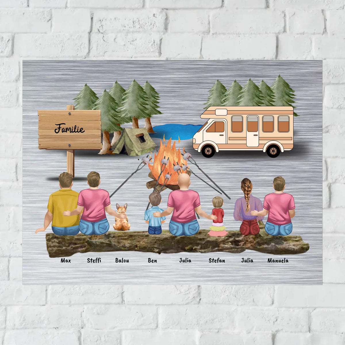 Personalisierte Fußmatte: Zelten, Wohnwagen, Camping mit bis zu 8 Erwachsenen, Kindern, Haustieren - individuelle Fußmatte | Personalize Palace