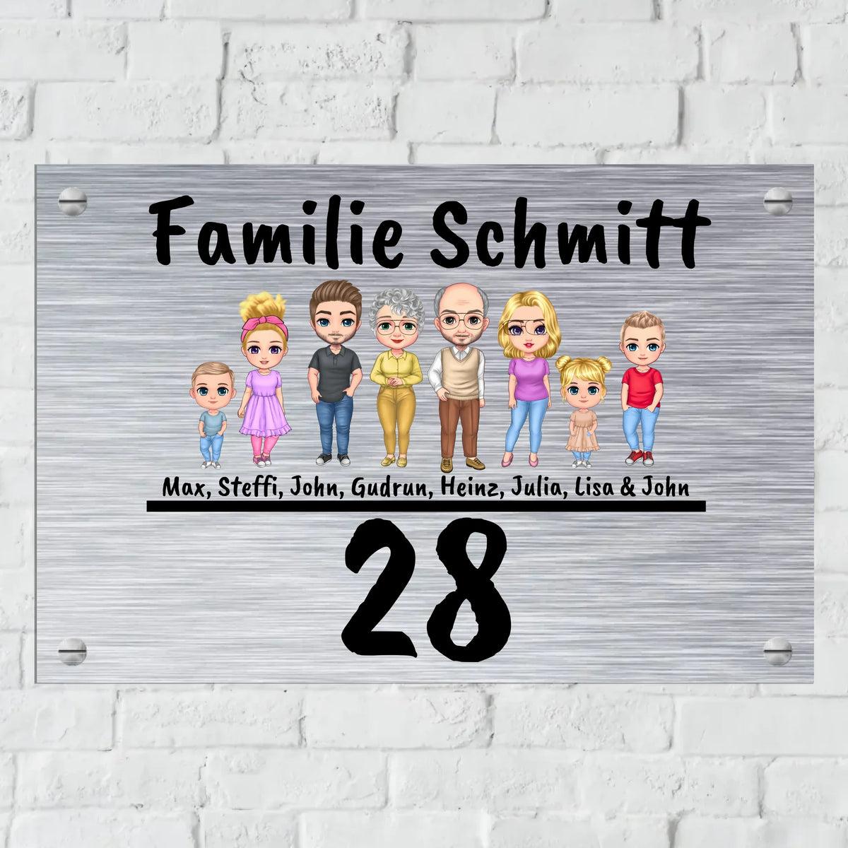 Personalisiertes Schild: Familienschild mit bis zu 8 Personen - Individuelles Türschild | Personalize Palace