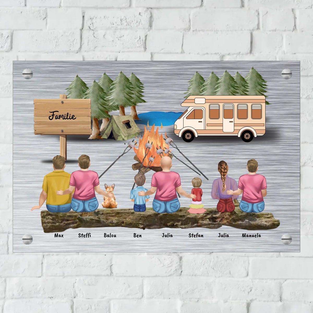 Personalisierte Fußmatte: Zelten, Wohnwagen, Camping mit bis zu 8 Erwachsenen, Kindern, Haustieren - individuelle Fußmatte | Personalize Palace
