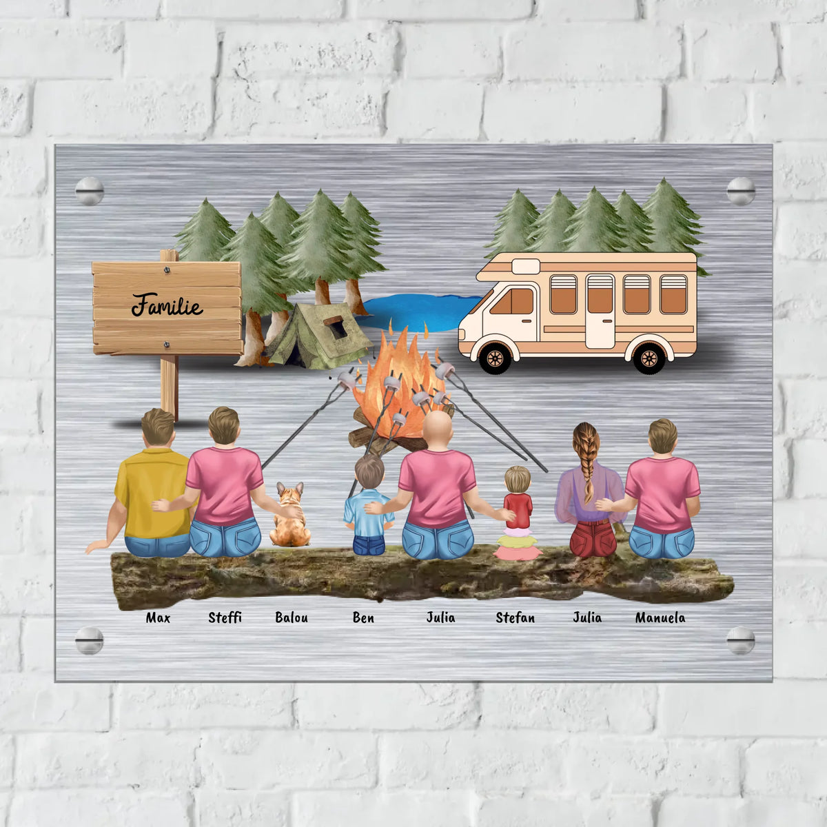 Personalisiertes Schild: Camping-Schild mit bis zu 8 Personen - Individuelles Metallschild | Personalize Palace