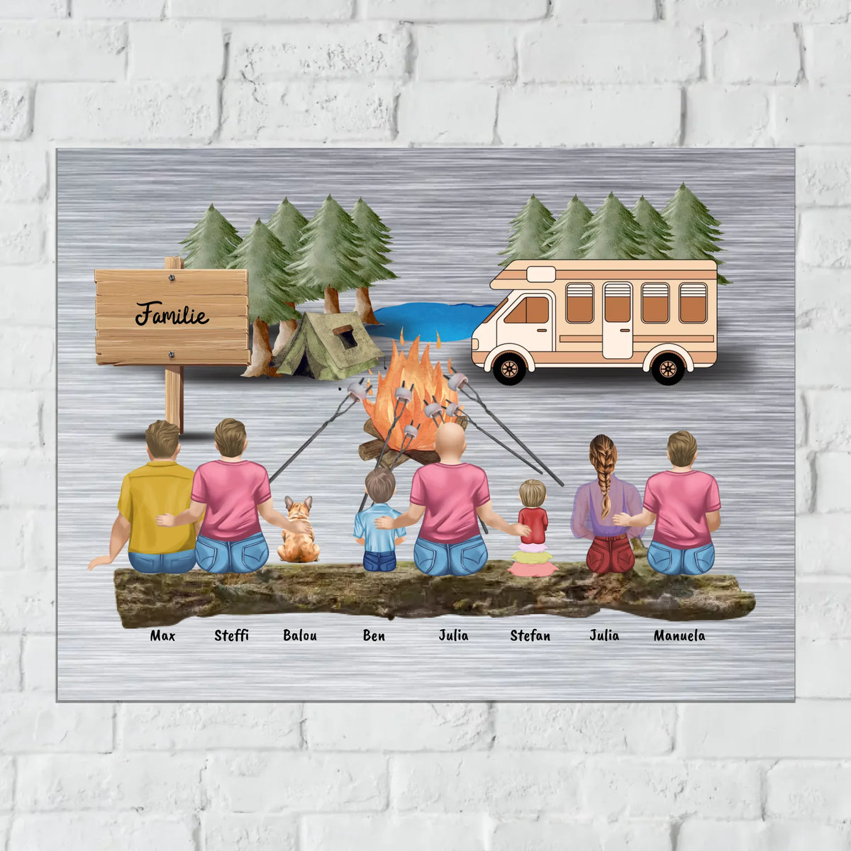 Personalisiertes Schild: Camping-Schild mit bis zu 8 Personen - Individuelles Metallschild | Personalize Palace