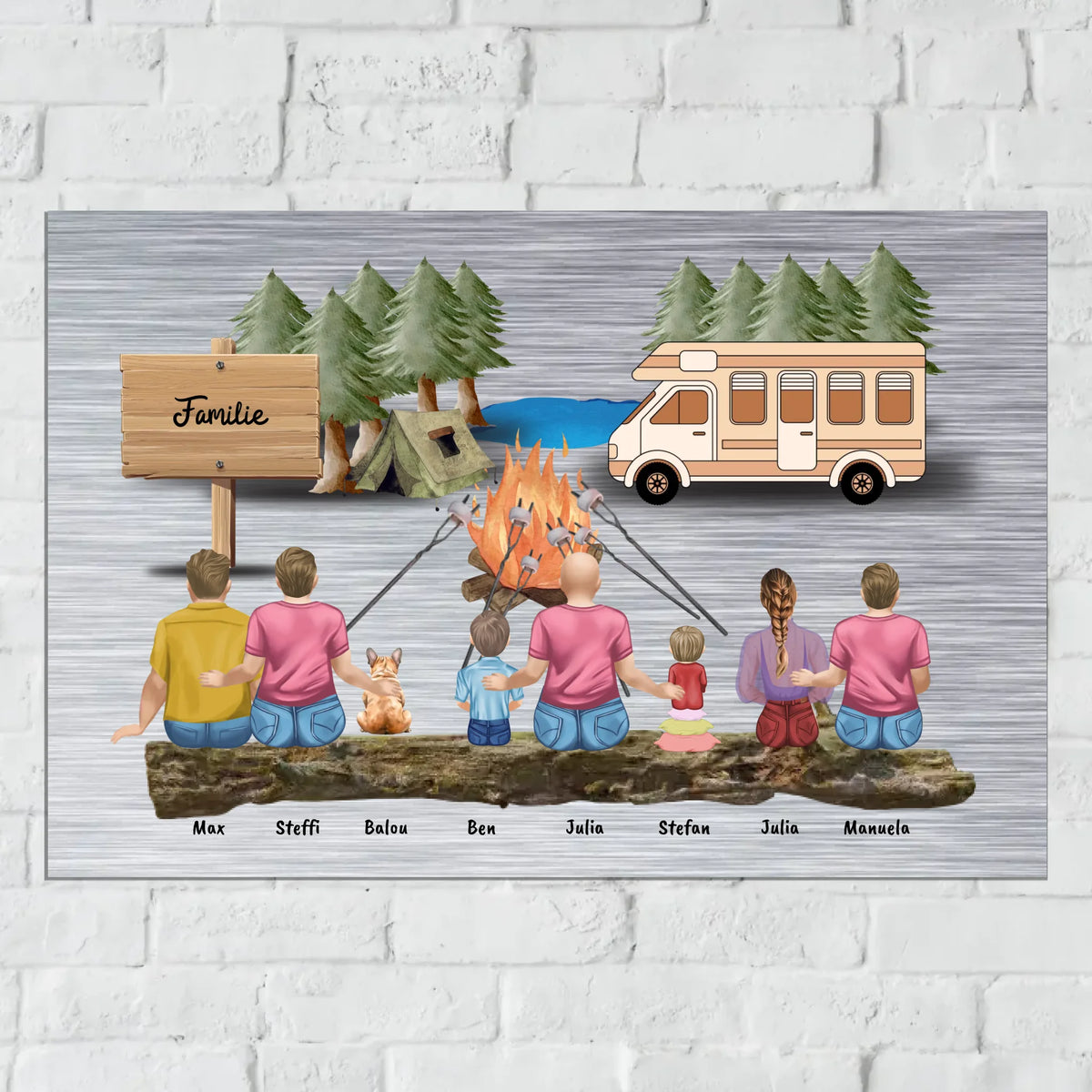 Personalisiertes Schild: Camping-Schild mit bis zu 8 Personen - Individuelles Metallschild | Personalize Palace