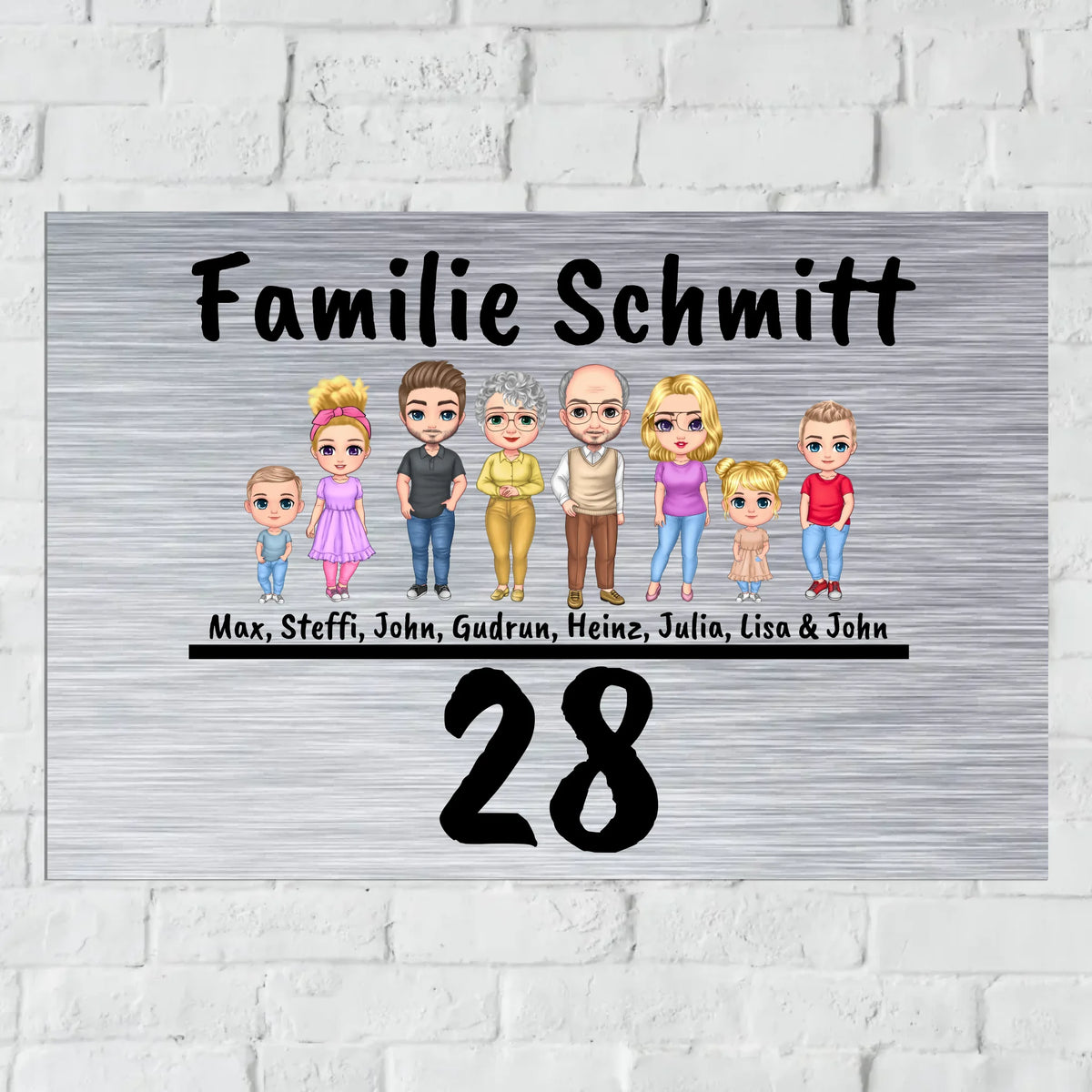 Personalisiertes Schild: Familienschild mit bis zu 8 Personen und Hausnummer - Individuelles Türschild | Personalize Palace