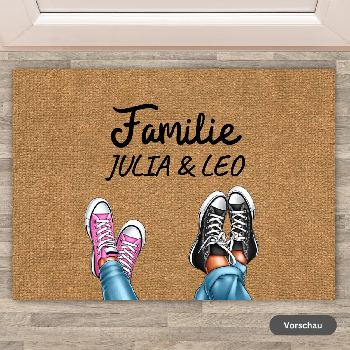 Personalisierte Fußmatte: ein Erwachsene(r) mit/ohne Kind oder Haustier - Individuelle Fußmatte | Personalize Palace