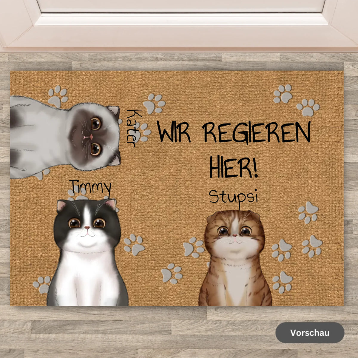 Personalisierte Fußmatte: WIR REGIEREN HIER. Katzenliebhaber (Cliparts) - Individuelle Katzen Fußmatte | Personalize Palace