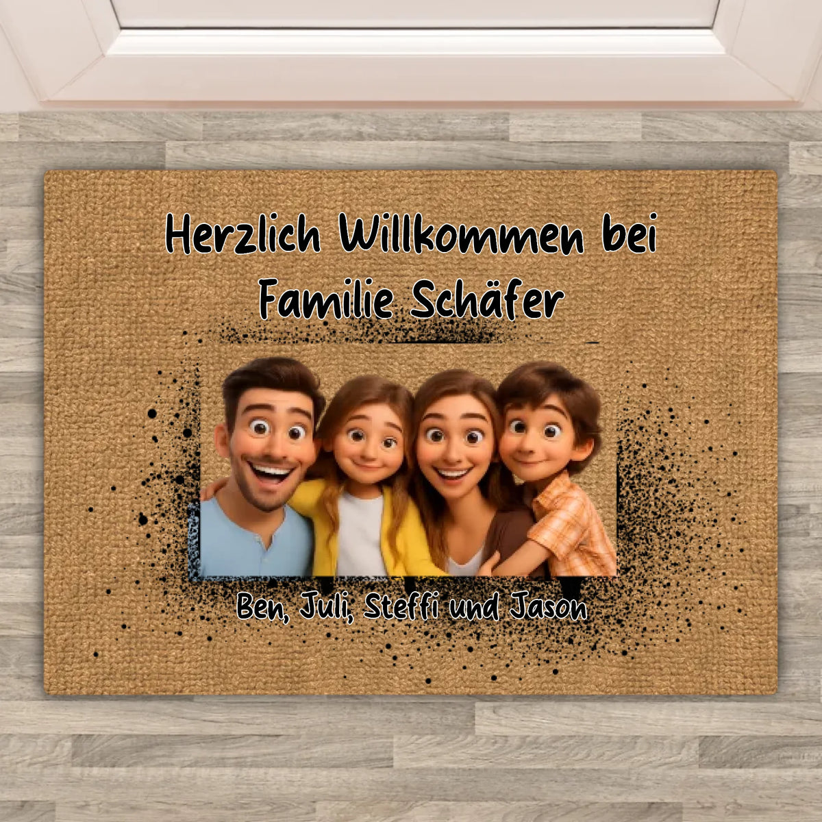 Personalisierte Fußmatte: Cartoon Fußmatte im beliebten Zeichentrick Format - individuelle Fußmatte | Personalize Palace