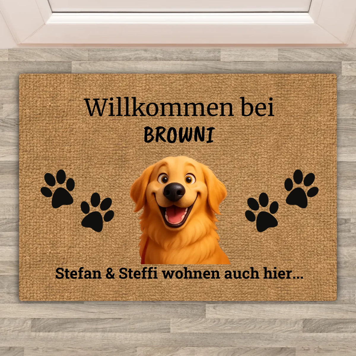 Personalisierte Fußmatte: Willkommen bei - individuelle Cartoon Hunde Fußmatte | Personalize Palace