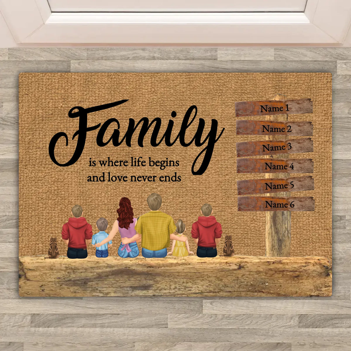 Personalisierte Fußmatte: Familie mit Namensschild - Individuelle Fußmatte | Personalize Palace