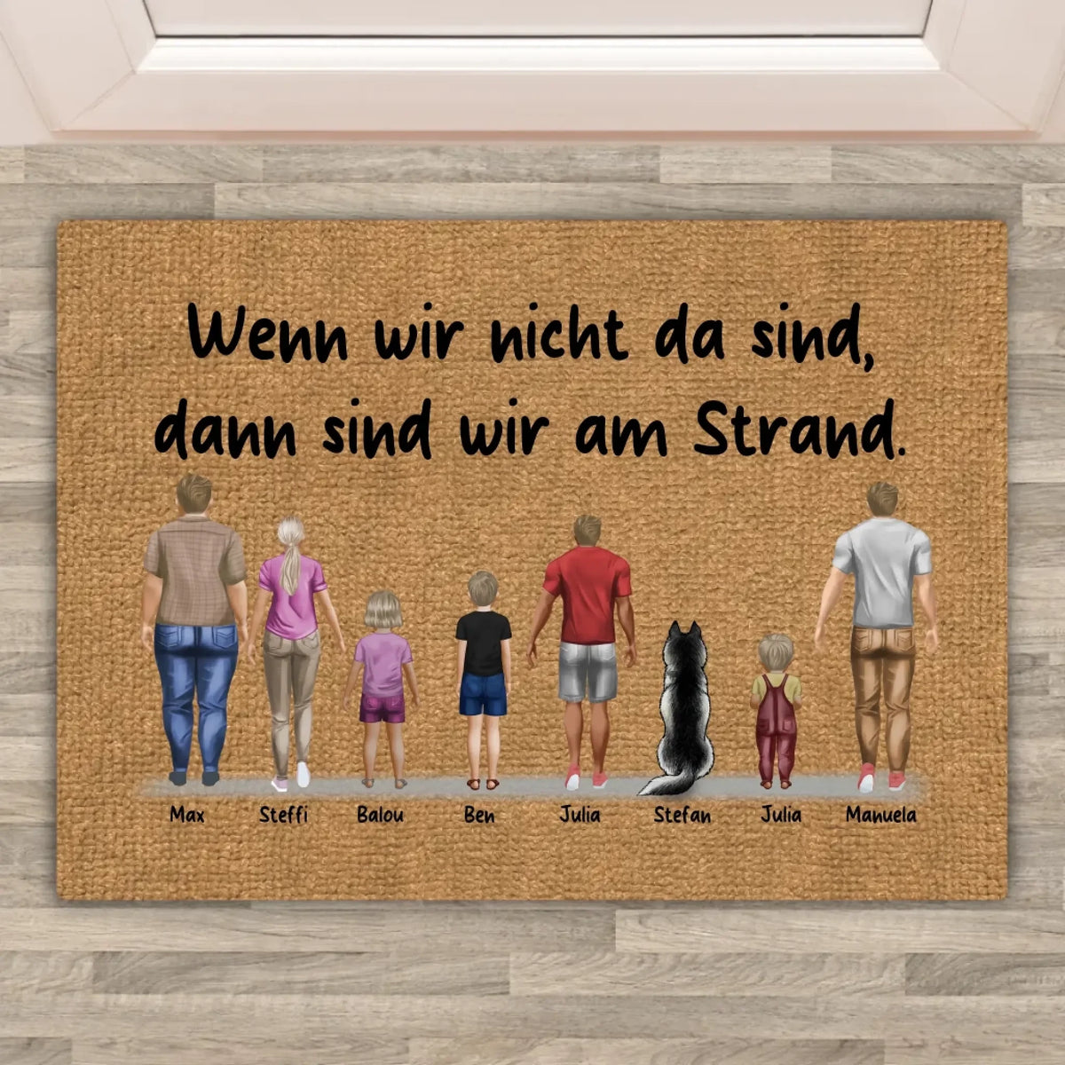 Personalisierte Fußmatte: Familie mit bis zu 8 Personen inkl. Haustieren - individuelle Familien-Fußmatte | Personalize Palace