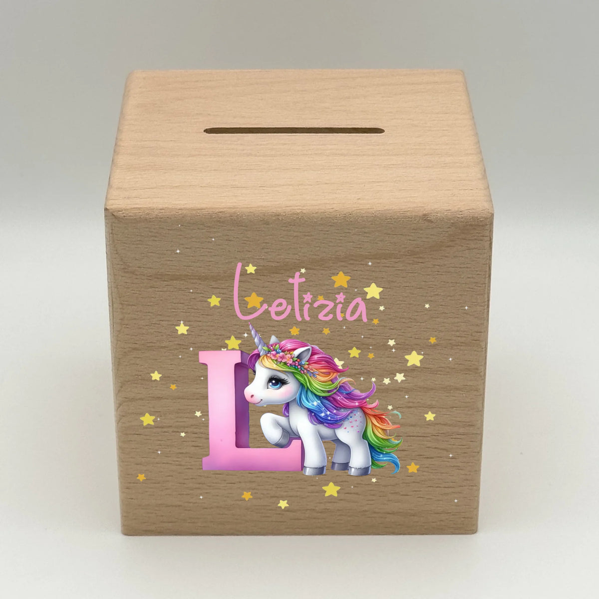 Personalisierte Spardose: Einhorn Initial mit Namen - individuelle Spardose für Kinder | Personalize Palace