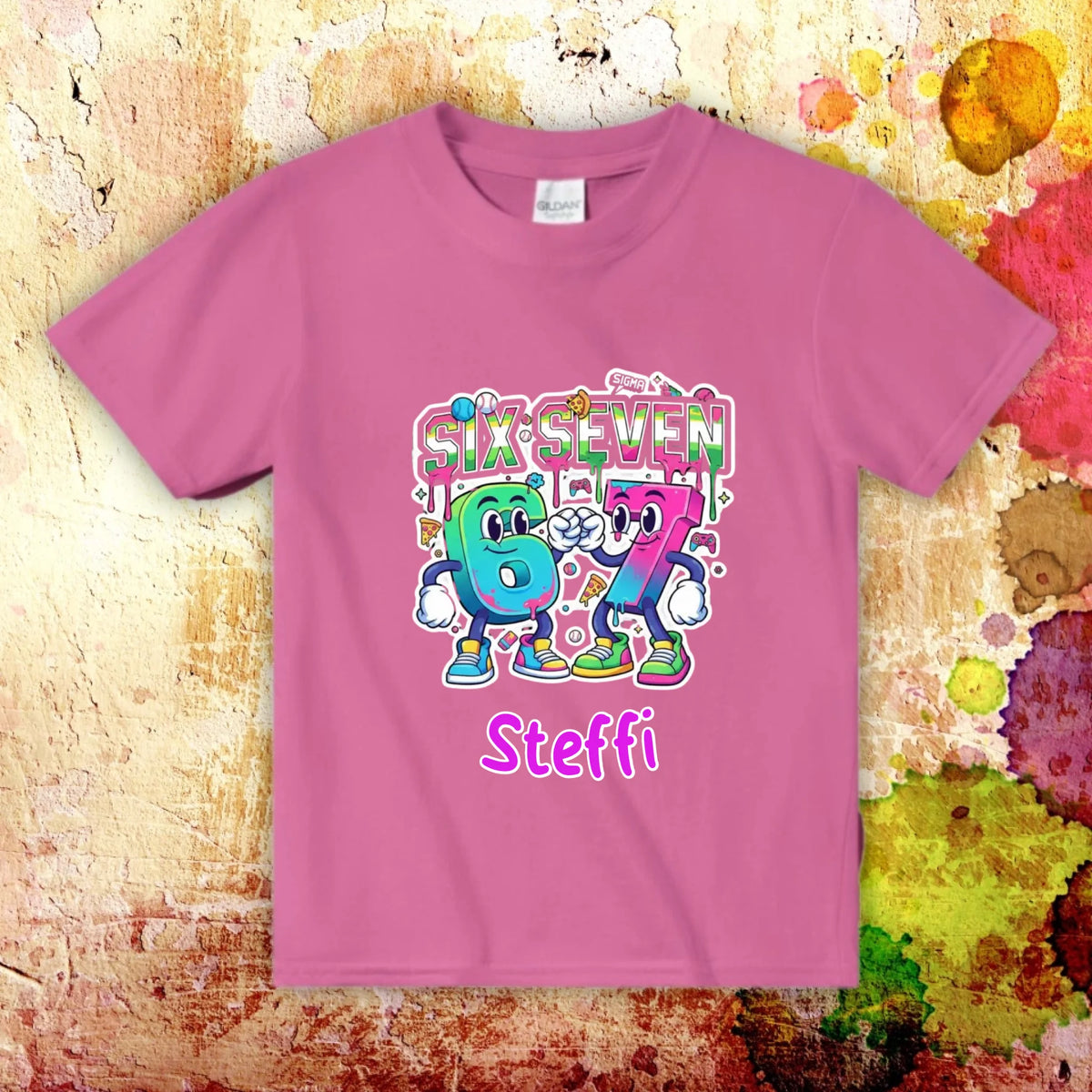 Personalisiertes T-Shirt: Six Seven (6 7) mit Name - individuelles Kinder T-Shirt | Personalize Palace