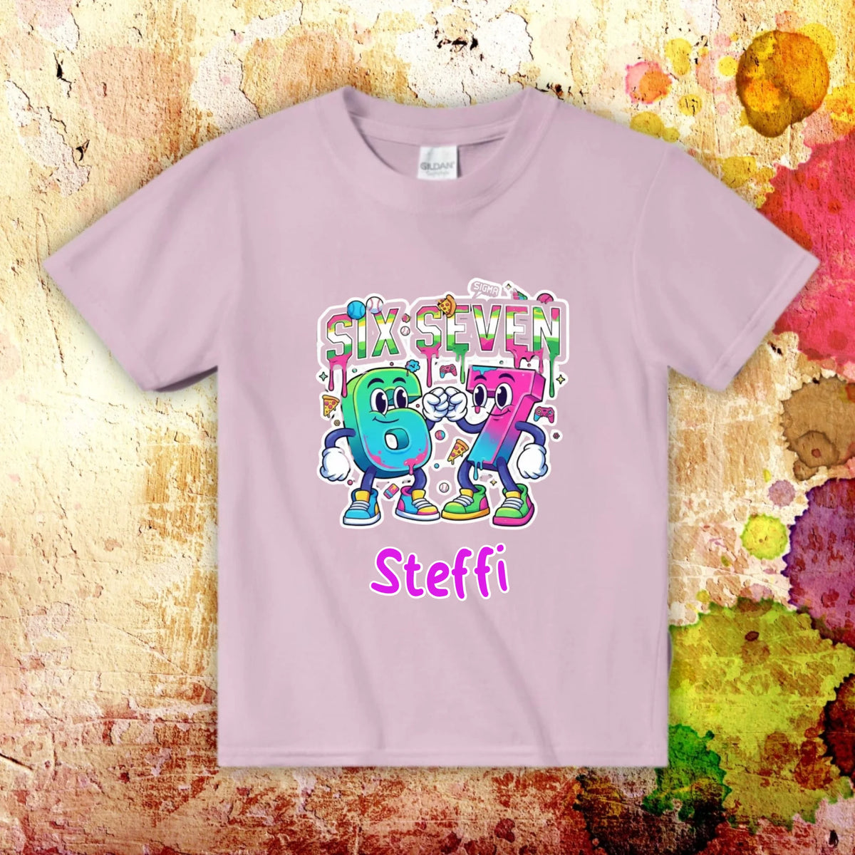 Personalisiertes T-Shirt: Six Seven (6 7) mit Name - individuelles Kinder T-Shirt | Personalize Palace