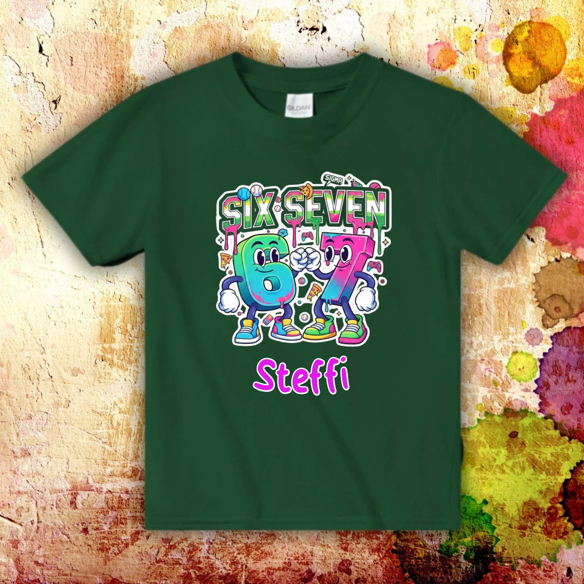 Personalisiertes T-Shirt: Six Seven (6 7) mit Name - individuelles Kinder T-Shirt | Personalize Palace