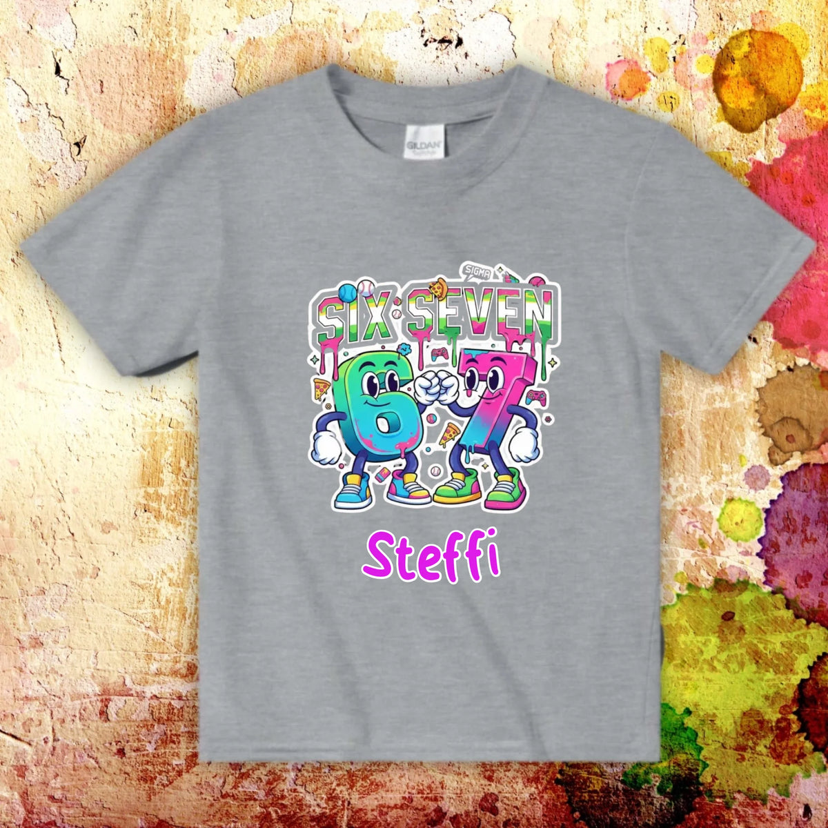 Personalisiertes T-Shirt: Six Seven (6 7) mit Name - individuelles Kinder T-Shirt | Personalize Palace