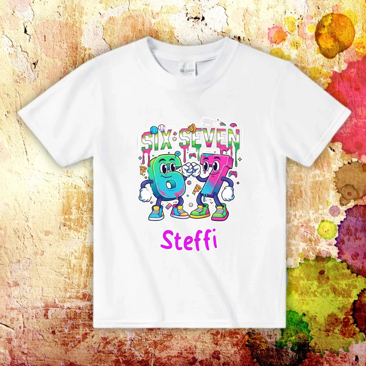 Personalisiertes T-Shirt: Six Seven (6 7) mit Name - individuelles Kinder T-Shirt | Personalize Palace