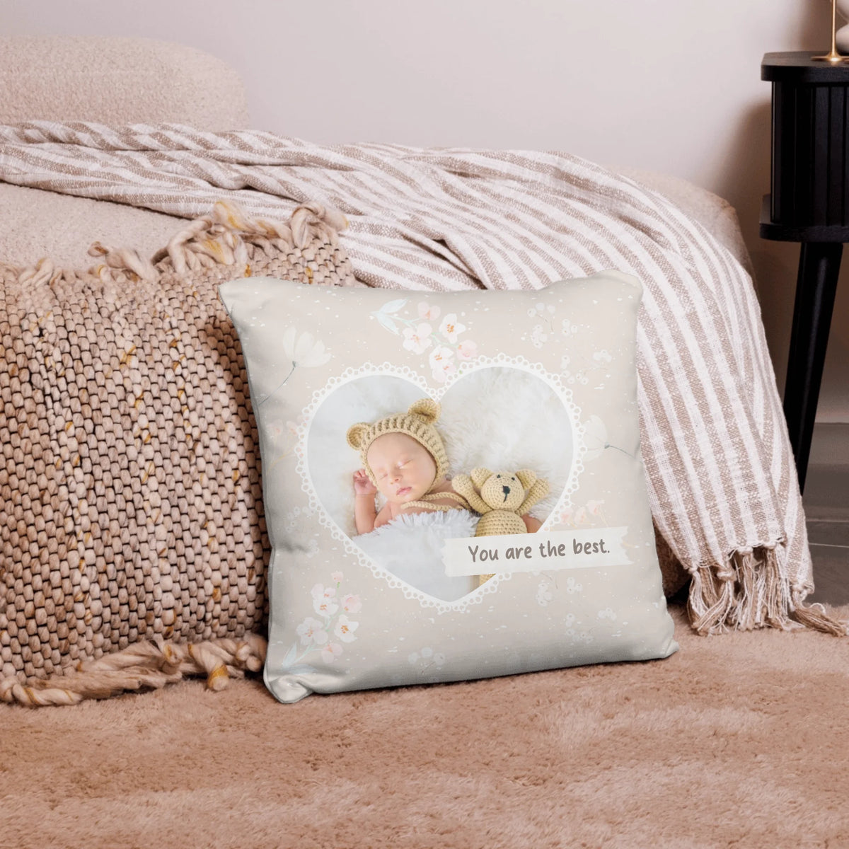 Kissen mit Foto personalisiert – Baby Geschenk zur Geburt | Individuelles Babykissen mit Namen | Personalize Palace