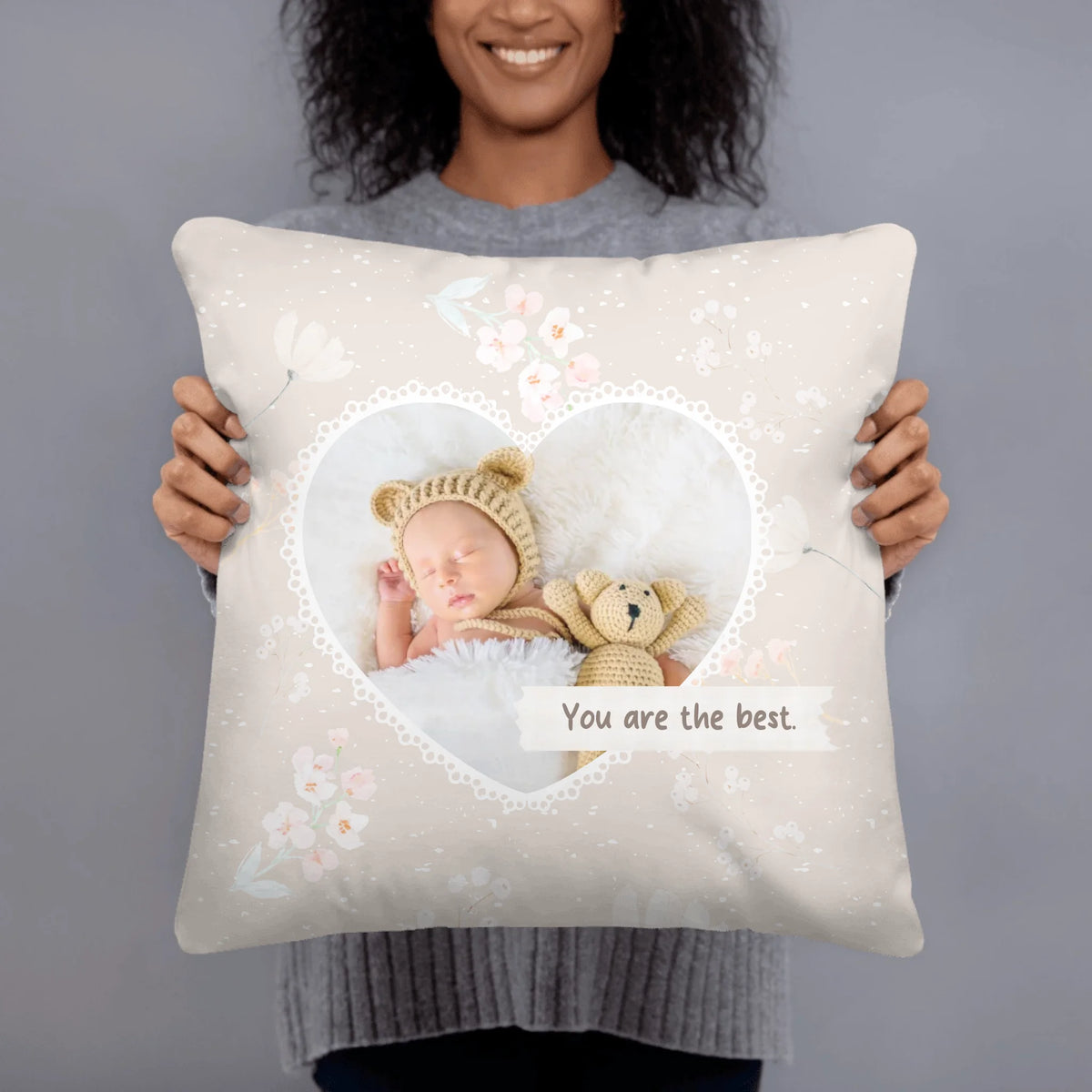 Kissen mit Foto personalisiert – Baby Geschenk zur Geburt | Individuelles Babykissen mit Namen | Personalize Palace