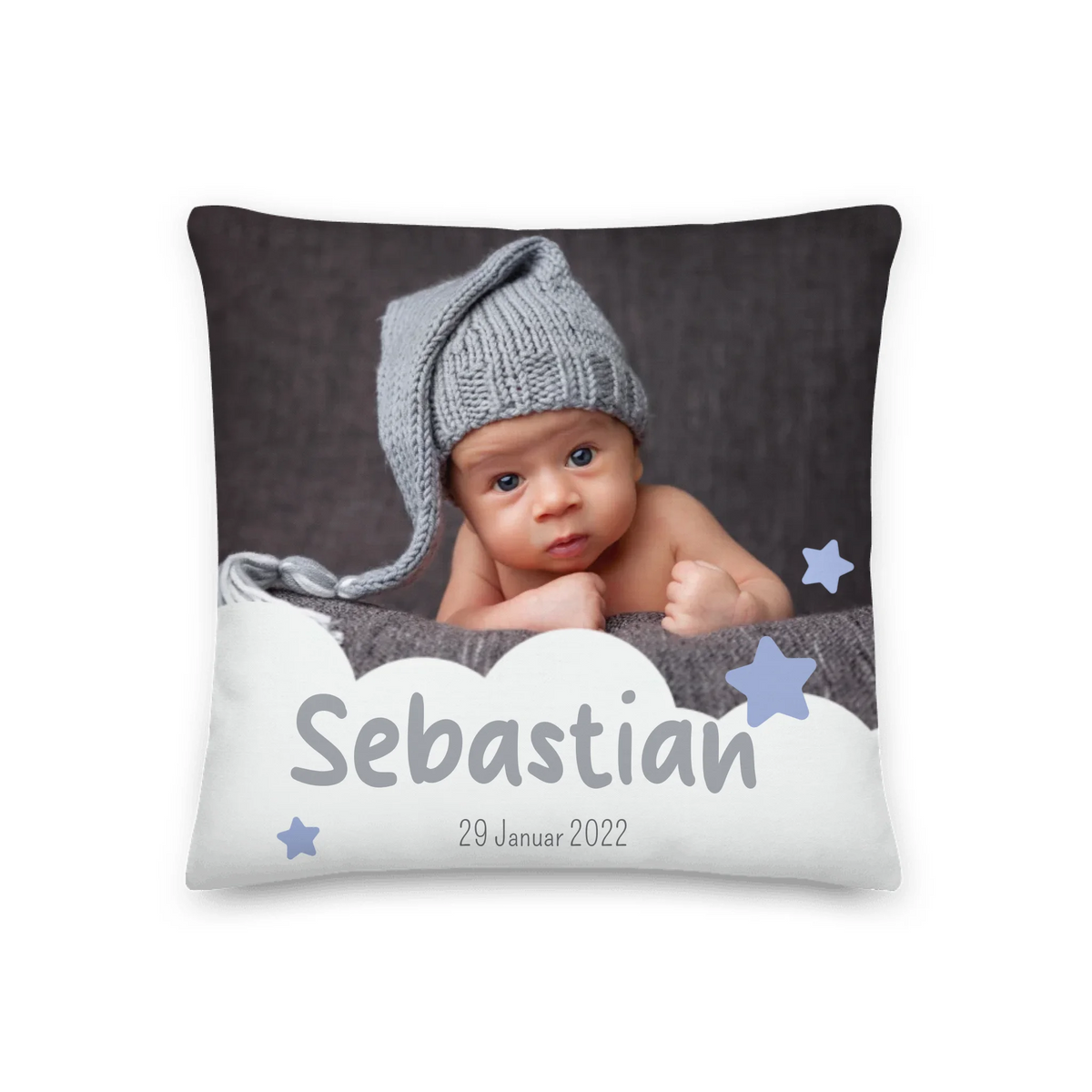 Individuelles Babykissen mit Foto – Personalisiertes Kissen mit Name | Geschenk für Neugeborene | Personalize Palace