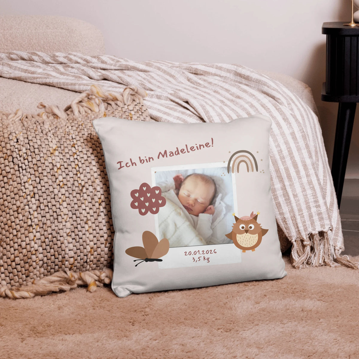 Babykissen mit Namen personalisiert – Kissen mit Foto als liebevolles Geschenk zur Geburt | Personalize Palace