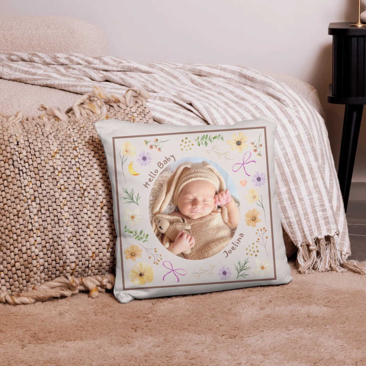 Kissen Baby mit Foto & Name selbst gestalten – Personalisiertes Geschenk zur Geburt | Personalize Palace