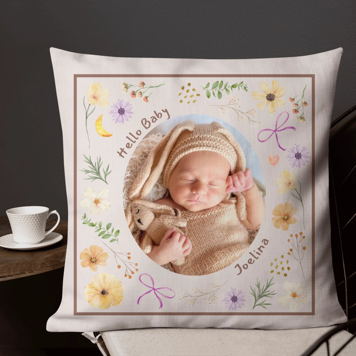 Kissen Baby mit Foto & Name selbst gestalten – Personalisiertes Geschenk zur Geburt | Personalize Palace