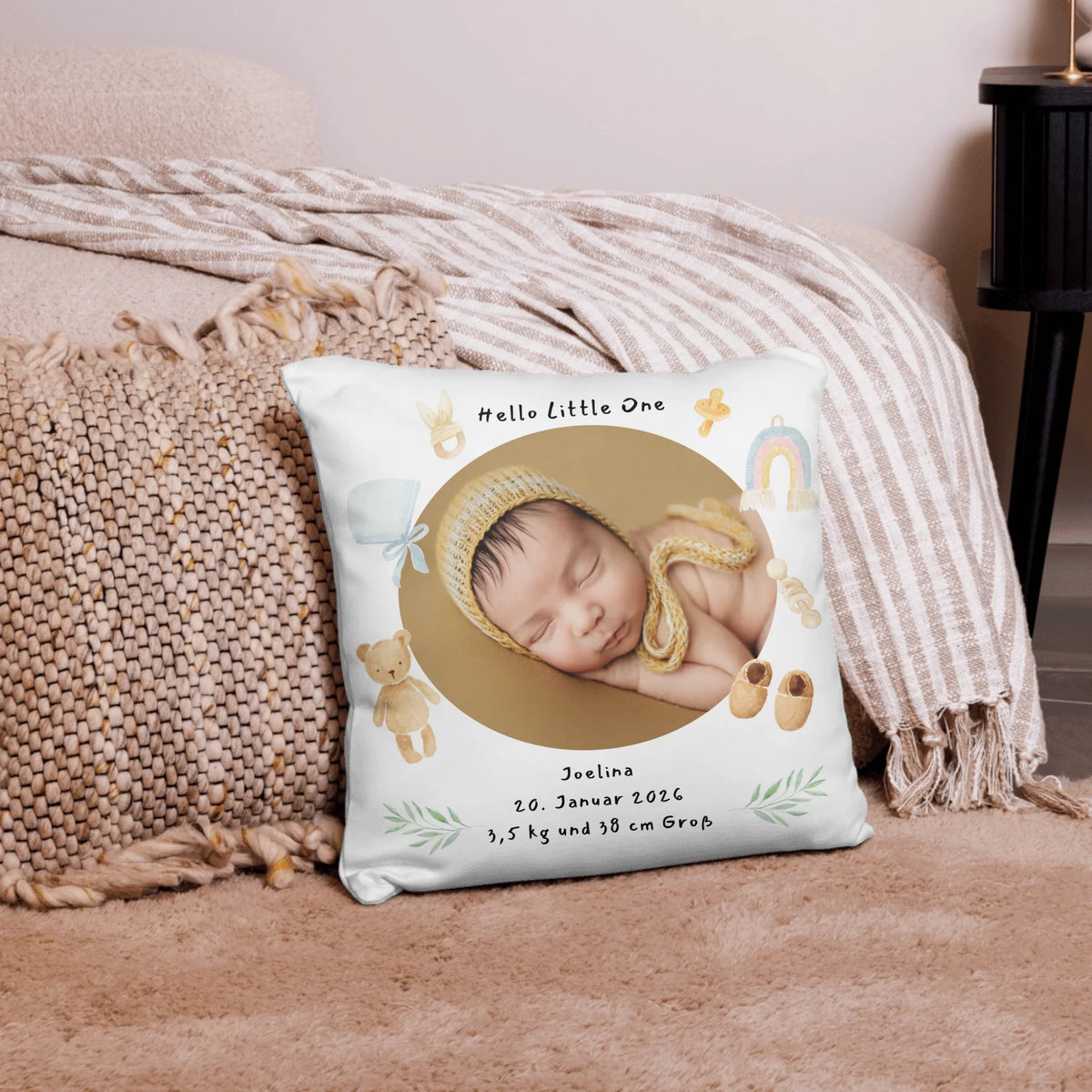 Personalisiertes Kissen mit Babyfoto – Babykissen mit Namen | Geschenkidee zur Geburt | Personalize Palace
