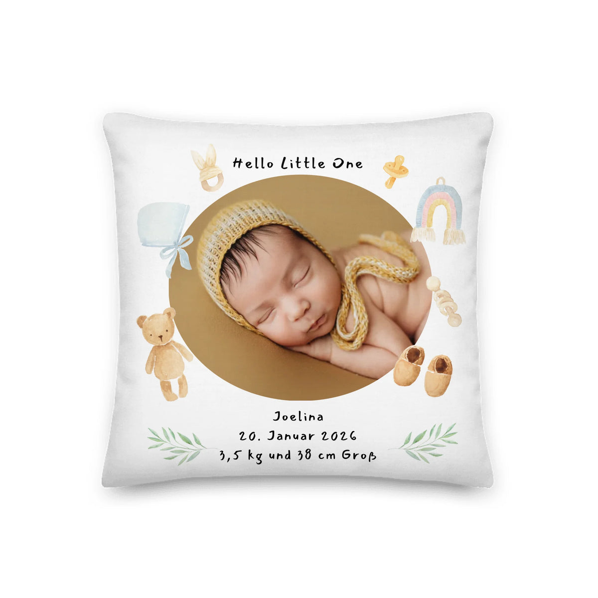 Personalisiertes Kissen mit Babyfoto – Babykissen mit Namen | Geschenkidee zur Geburt | Personalize Palace