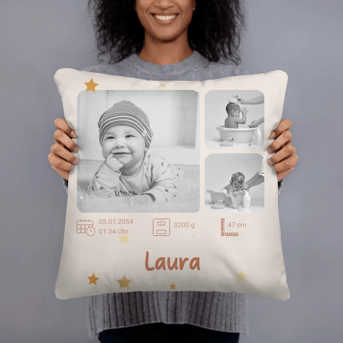 Babykissen personalisiert mit Foto – Kissen mit Name & Geburtsdaten | Geschenk zur Geburt | Personalize Palace