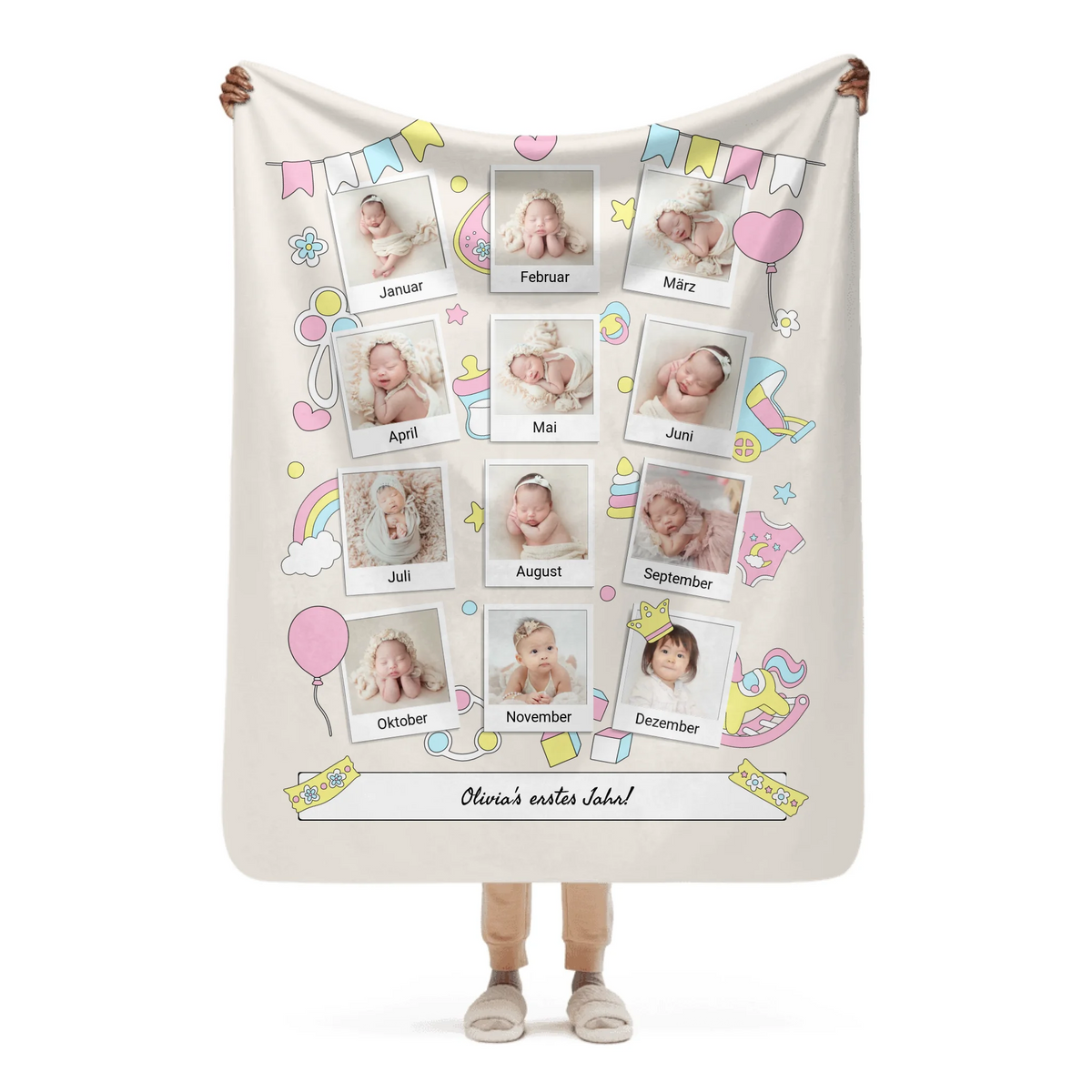 personalisierte Baby und Kinderdecke mit Fotos und Text - Individuelle Kuscheldecke