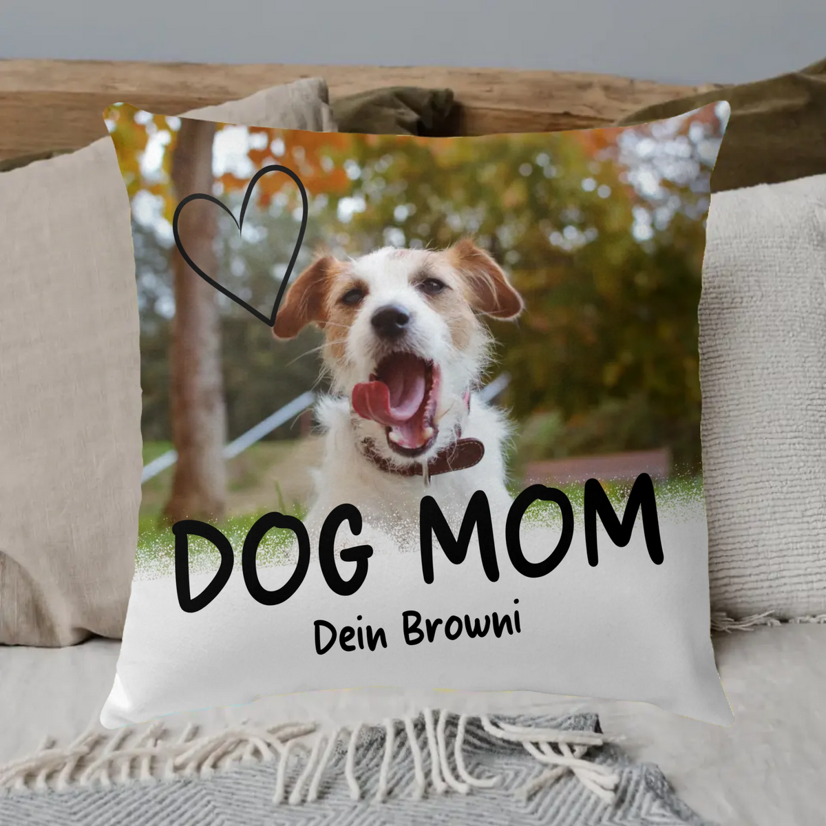 DOG MOM mit Foto und Text - individuelles Premium Fotokissen | Personalize Palace