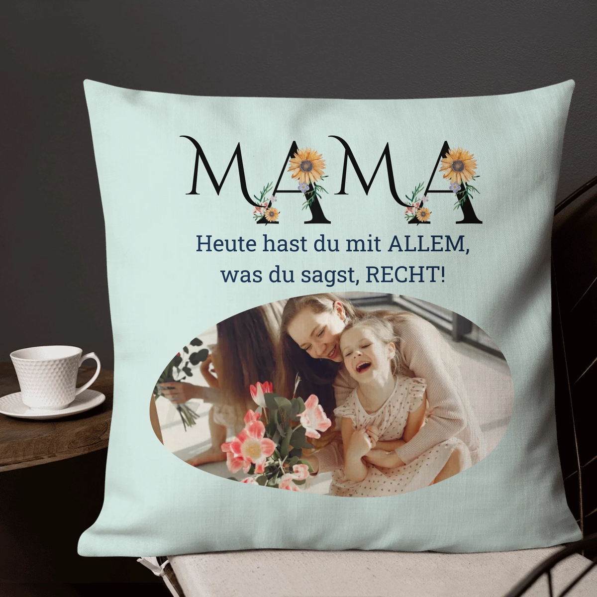Kissen mit lustigem Spruch für Mütter mit Foto und Text - individuelles Kissen | Personalize Palace