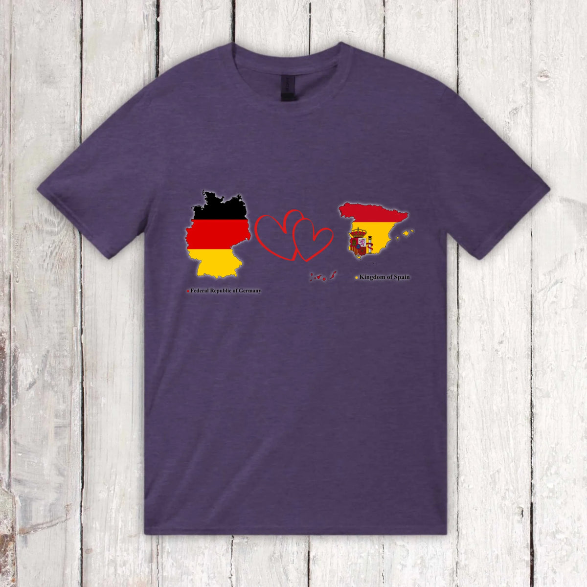 Personalisiertes Länder Shirt mit Herz – 2 Länder frei wählbar – Geschenk für Paare & Fernbeziehung | Personalize Palace