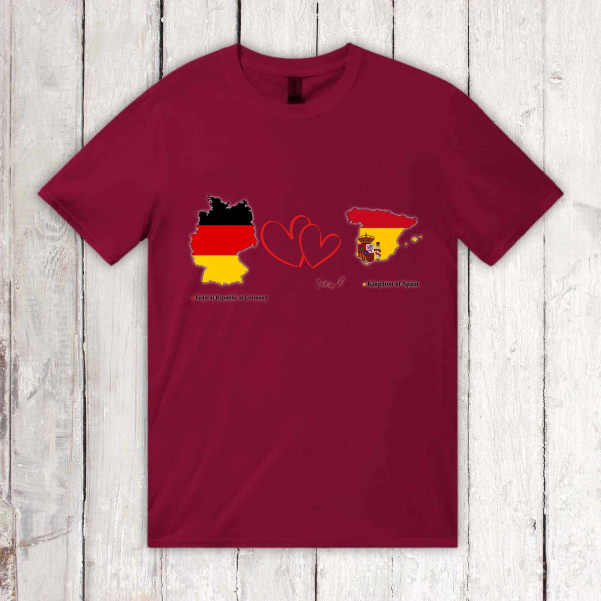 Personalisiertes Länder Shirt mit Herz – 2 Länder frei wählbar – Geschenk für Paare & Fernbeziehung | Personalize Palace