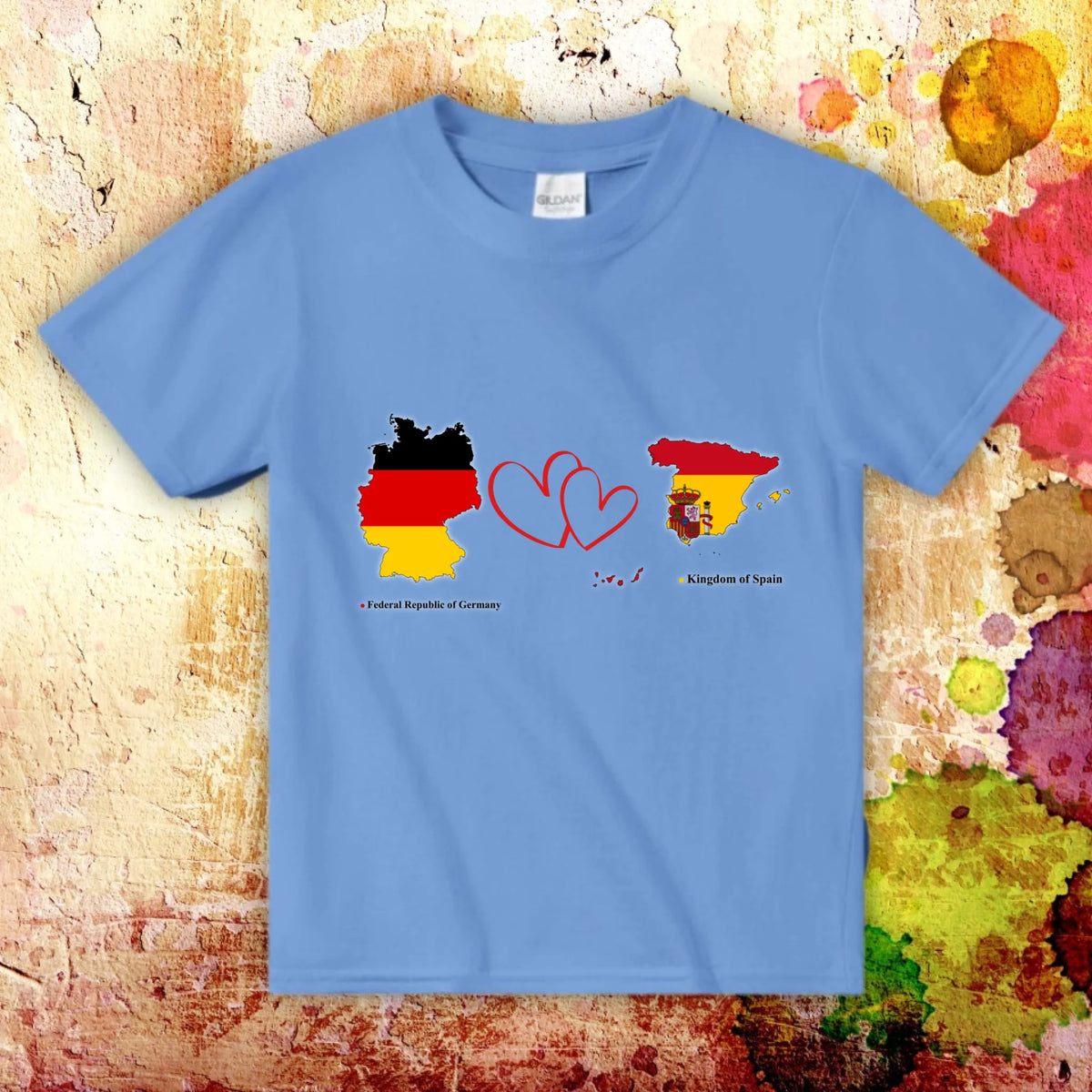 Personalisiertes Länder Shirt mit Herz – 2 Länder frei wählbar – Geschenk für Paare & Fernbeziehung | Personalize Palace