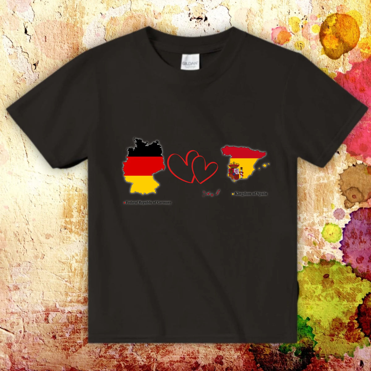 Personalisiertes Länder Shirt mit Herz – 2 Länder frei wählbar – Geschenk für Paare & Fernbeziehung