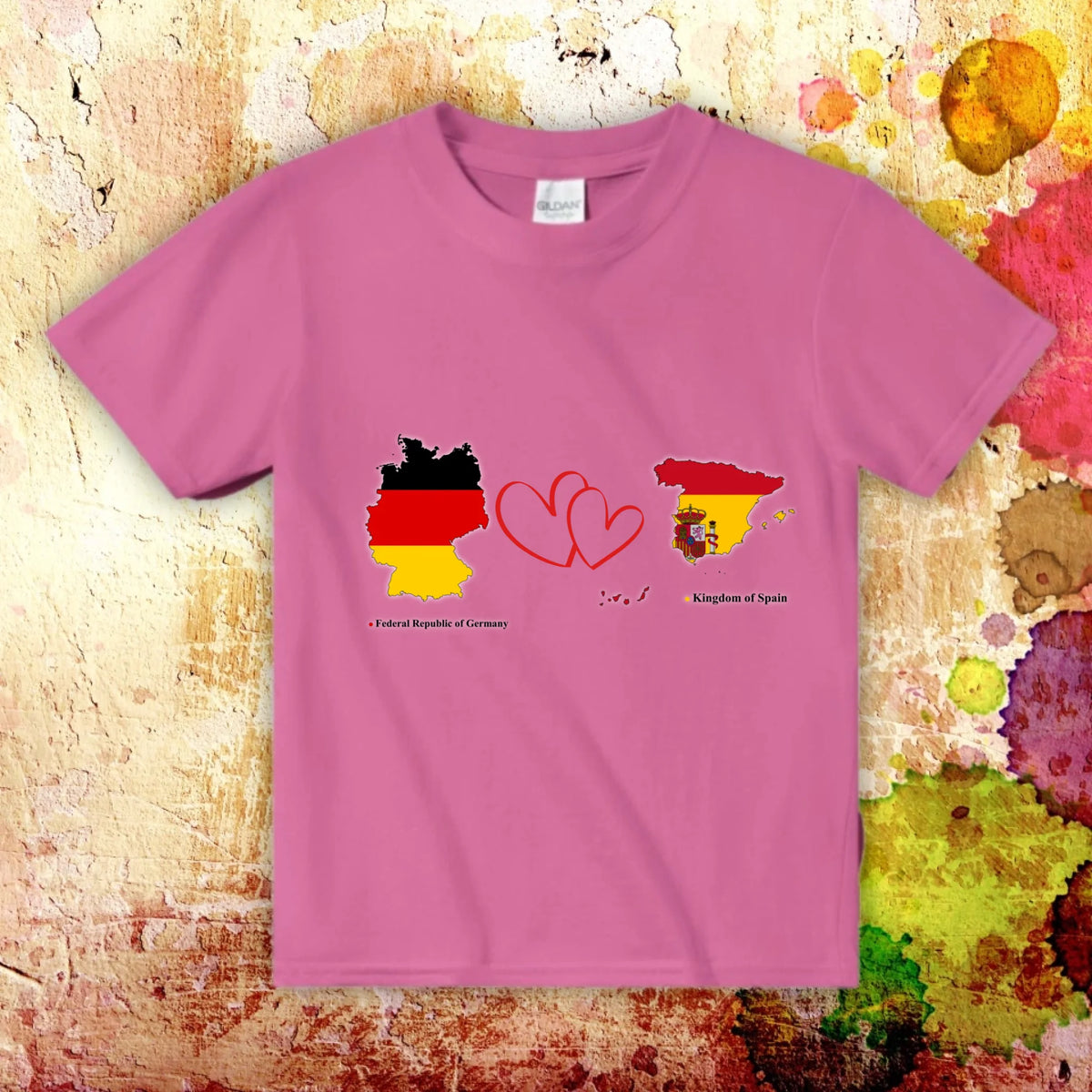 Personalisiertes Länder Shirt mit Herz – 2 Länder frei wählbar – Geschenk für Paare & Fernbeziehung