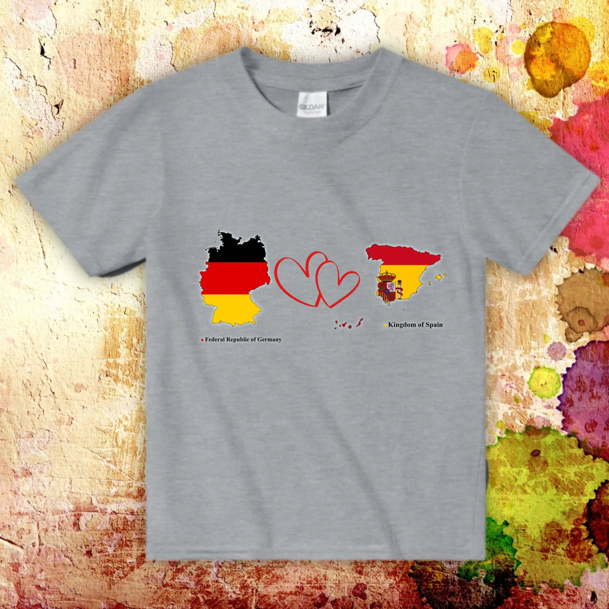 Personalisiertes Länder Shirt mit Herz – 2 Länder frei wählbar – Geschenk für Paare & Fernbeziehung