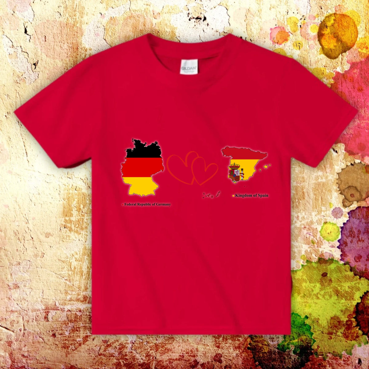 Personalisiertes Länder Shirt mit Herz – 2 Länder frei wählbar – Geschenk für Paare & Fernbeziehung
