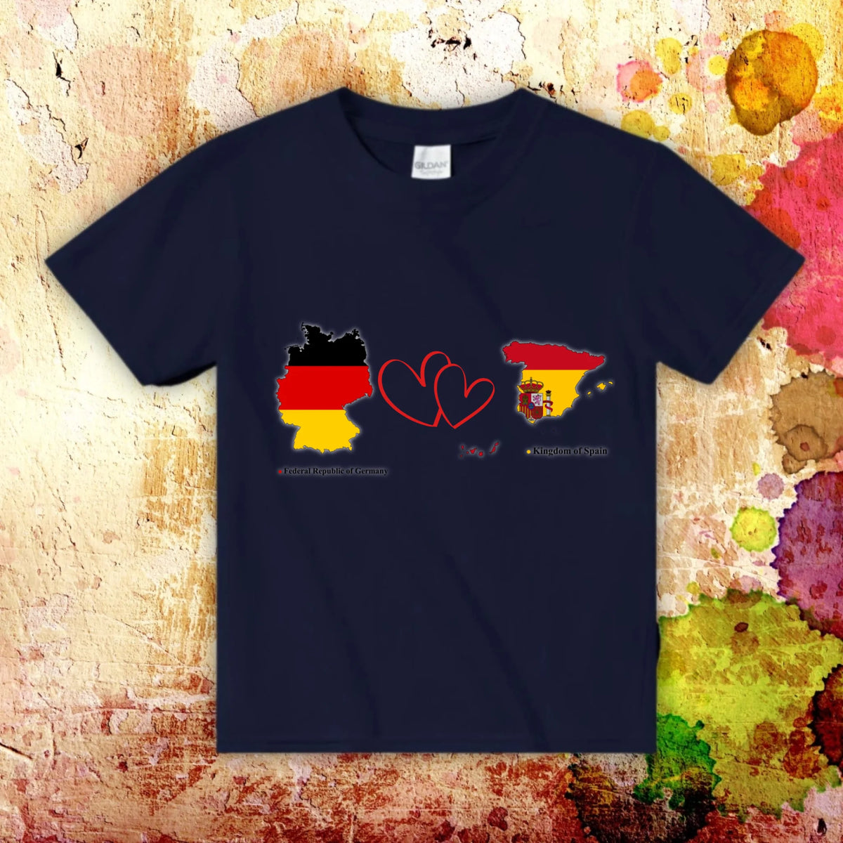 Personalisiertes Länder Shirt mit Herz – 2 Länder frei wählbar – Geschenk für Paare & Fernbeziehung