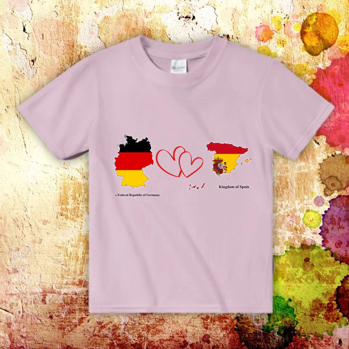 Personalisiertes Länder Shirt mit Herz – 2 Länder frei wählbar – Geschenk für Paare & Fernbeziehung