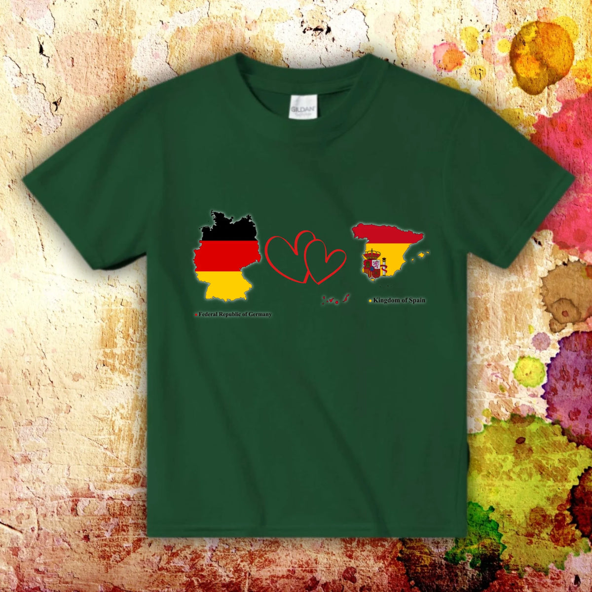 Personalisiertes Länder Shirt mit Herz – 2 Länder frei wählbar – Geschenk für Paare & Fernbeziehung