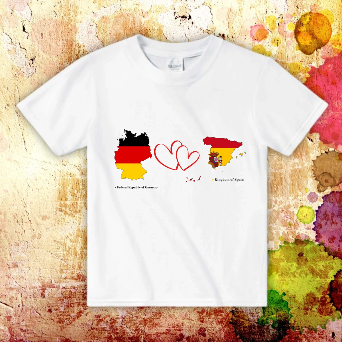 Personalisiertes Länder Shirt mit Herz – 2 Länder frei wählbar – Geschenk für Paare & Fernbeziehung
