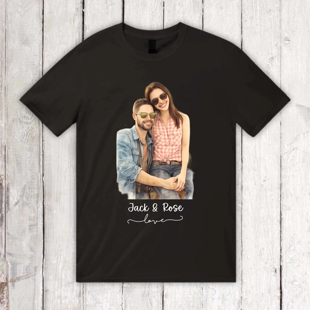 Personalisiertes Aquarell T-Shirt, dein Foto als Zeichnung – individuelles Foto T-Shirt | Personalize Palace