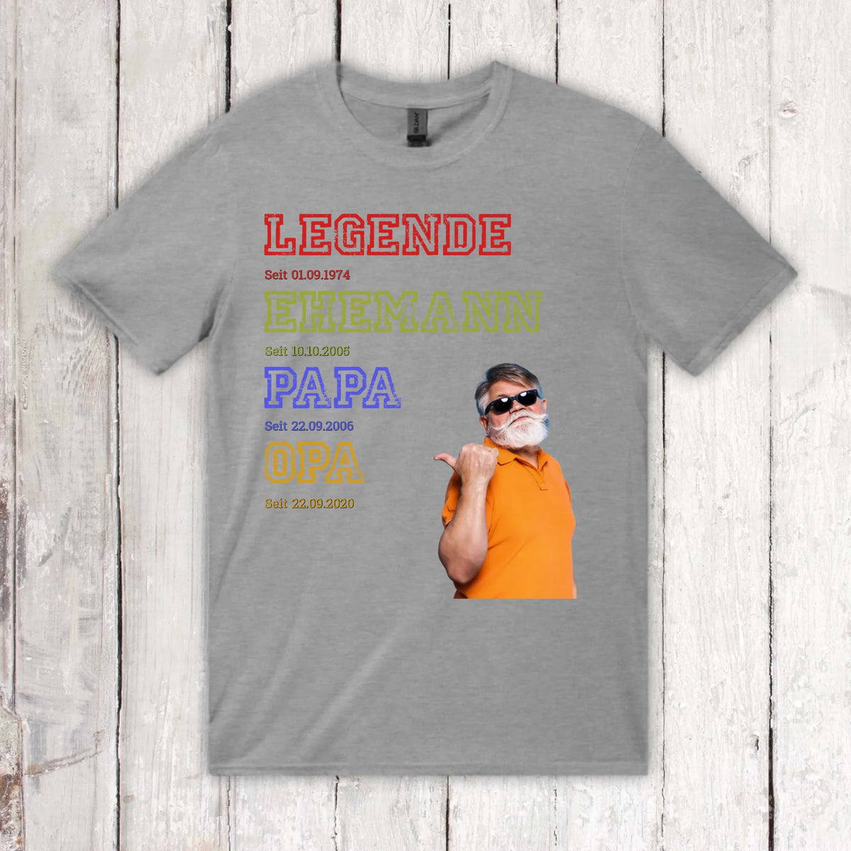 Papa, Mama, Oma, Opa, Legende, Familie mit Foto und Text - Individuelles T-Shirt | Personalize Palace