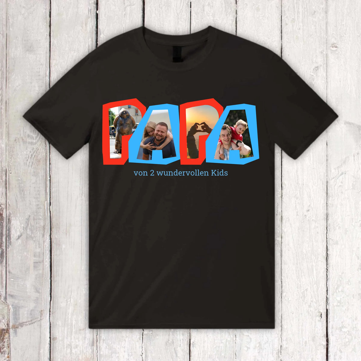 Papa Fotobuchstaben mit Text – individuelles Foto T-Shirt | Personalize Palace