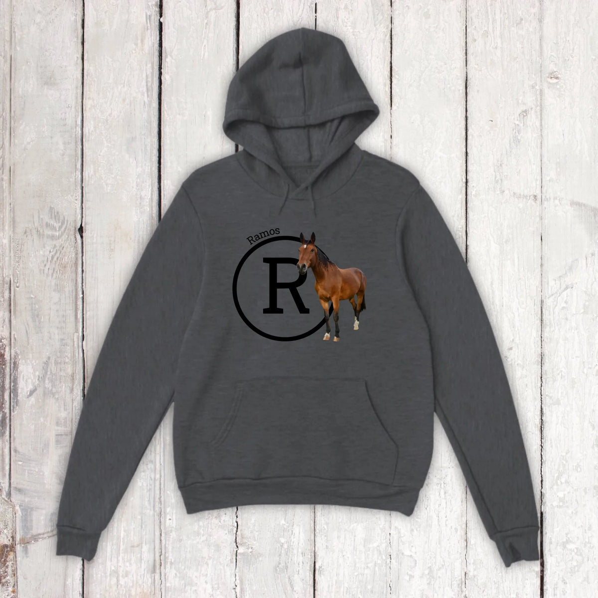 Initial with image and text for riders and horse lovers - Personalized T-shirt or hoodie