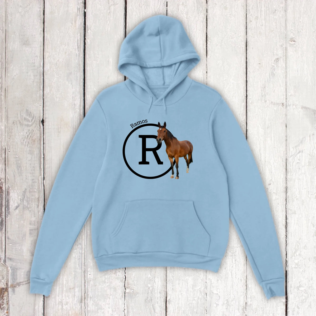 Initial with image and text for riders and horse lovers - Personalized T-shirt or hoodie