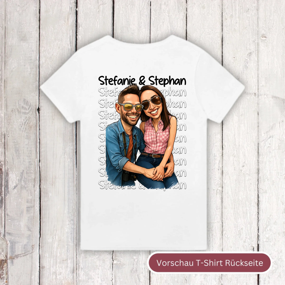 Karikatur Paar Shirt mit euren Namen und Bild - individuelles Shirt | Personalize Palace